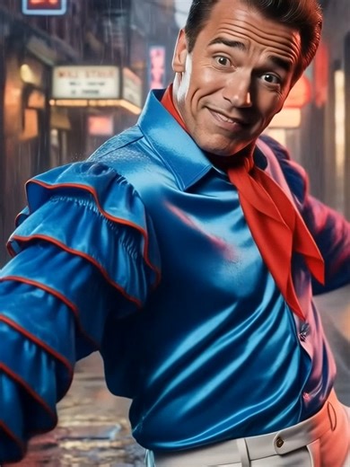 Schwarzenegger's Playful Dance Performance in Neon Alley