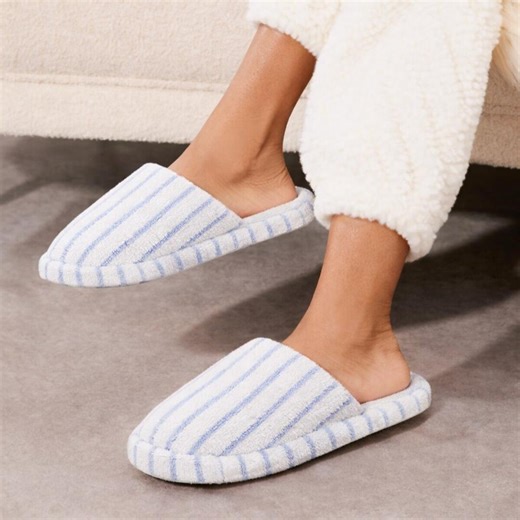 Handmade Striped Cotton Terry Slippers – Retro Spa Slides - Etsy