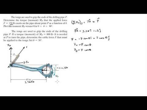 Find the moment as a function of theta and find F required for 800 ft lb moment