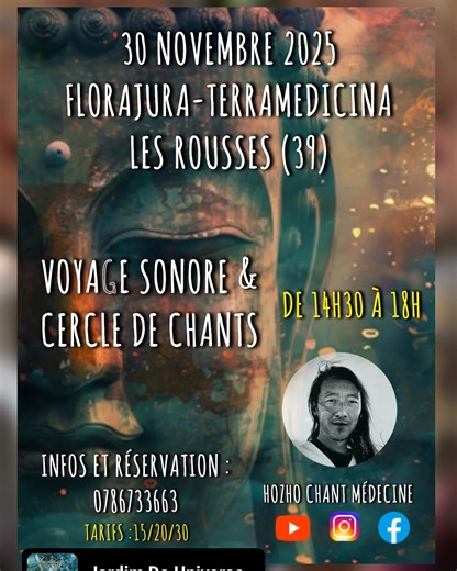 Très heureux de venir jouer dans sur ces terres qui m'ont vu grandir. @elodycassiemai nous ouvre les portes de son magnifique lieu @florajuraterramedicina en pleine nature 💚 ✨Réservation obligatoire par téléphone. Possibilité de vivre le voyage sonore et cercle de chants séparément. Tarifs préférentiels pour la totale. À bientôt dans le Jura 🏞️ | HOZHO Chant Médecine