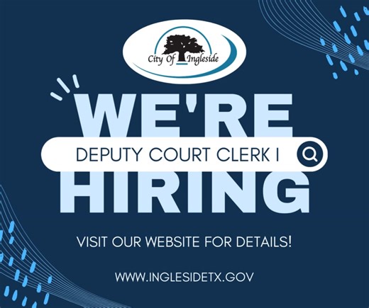 🚨 We’re Hiring! Deputy Court Clerk I 🚨 The Municipal Court is looking for a motivated individual to join our team as a Deputy Court Clerk I. This entry-level role starts at $18.87 per hour and is a great opportunity to grow your career in public service. We’re seeking candidates with clerical experience, and bilingual skills are a plus! 👉 Learn more about the position, explore our benefits, and apply on our website today! https://inglesidetx.gov/224/Employment-Opportunities | City of Inglesid