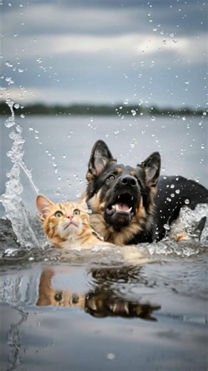 Dog teaches cat a lesson for not behaving well with his child and again saves the cat from drowning