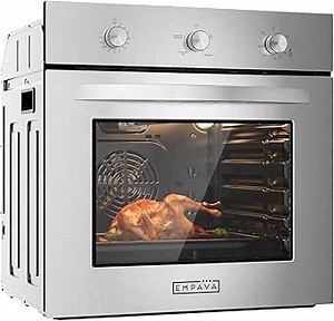 Empava Single Gas Wall Oven with 5 Cooking Funcitons, 24 inch Built-in Wall Convection Natural Gas Oven with Mechanical Control Knobs, Stainless Steel