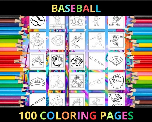Printable Baseball Coloring Pages for Kids and Adults | 100 Pages | Instant Digital Download PDF | Printable Baseball Player Coloring Sheets - Etsy