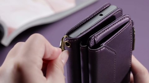 Wallet Case Compatible with iPhone 12 / iPhone 12 Pro RFID Blocking 7-Card Holder PU Leather Magnetic Snap Shoulder Strap Zipper Pocket Phone Case Fit for iPhone 12 Pro - Purple