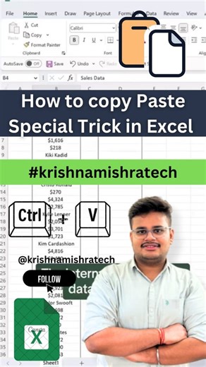 How to copy Paste Special Trick in Excel You Must Know‼️ Thanks for watching! If you like, please don’t forget to like & follow Follow:- @krishnamishratech #krishnamishratech #krishnamishratechvideos #krishnamishrareel #krishnamishranew #krishnamishra Save this so you won’t forget it💡 #excel #exceltips #exceltricks #spreadsheets #corporate #accounting #finance #workhacks #tutorial #sheets #ai #copilot #chatgpt #sql #mysqlserver #sqldatabase #lightroomtutorials #excel #exceltips #exceltricks #sp