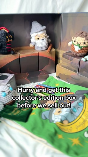 🔥 One box to hook them all… 🔥 LOTR fans, your next crochet adventure begins NOW! 🧶✨ The Collector’s Edition Box has everything you need to crochet Gandalf 🧙‍♂️, the Balrog 🔥, Gollum 👹, and Frodo 💍—no experience needed! ✅ Step-by-step instructions ✅ Beginner-friendly materials ✅ An epic Middle-earth scene ✅ Plus a few HUGE surprises! 🎁 This limited-edition set is a must-have for every LOTR fan! Will you answer the call to adventure? 🛒 Grab yours before they vanish into the fires of Mount