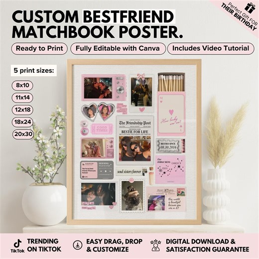 Bestfriend Matchbook Art | Personable BFF Gift | Editable Canva Matchbook Template | Besti-birthday | Custom-gift-for BFF - Etsy