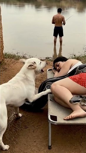 Terrifying Python Attack Near Riverbank | Dog Barking Loudly 🐍🐕#shorts #shortvideo