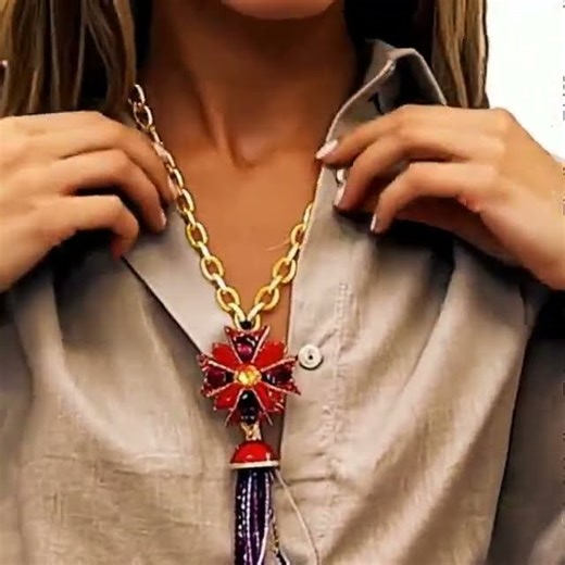 Vintage Jay Feinberg Lavalier Necklace: Maltese Cross, Beaded Tassel #vintagejewelry