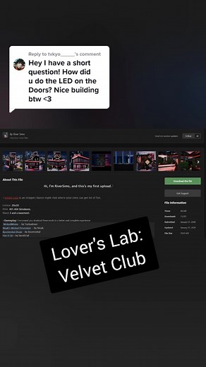 Replying to @tvkyo_____ The Lovers Lab website! The Velvet Club download comes with everything you need to build your own, or you can use their build too 😍 #sims4cc #whickedwhims