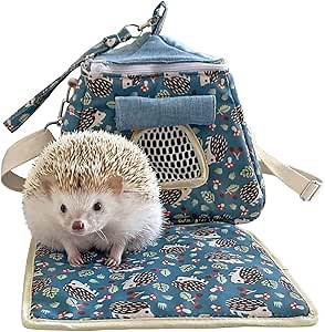 Portable Outgoing Flannel Hedgehog Carry Carrier Bag House Hideout Habitat Beds for Sugar Glider Hamster Guinea Pig Ferret Squirrel Small Animal Carrier Pouch (Dark Blue)