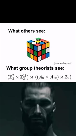𝙌𝙪𝙖𝙣𝙩𝙪𝙢𝙌𝙪𝙚𝙨𝙩𝙚𝙧𝙧 • Powered by Atoms and Ambition on Instagram: "POV: You took Discrete Mathematics once and now your brain is permanently broken. 🧩🧠 They say the Rubik’s Cube is just a toy, but to a Group Theorist, it’s a beautiful, symmetrical masterpiece of finite groups. While everyone else is struggling to finish one side, we’re out here calculating the 43,252,003,274,489,856,000 possible permutations. This video celebrates the "GigaChad" energy of abstract algebra. Whether y