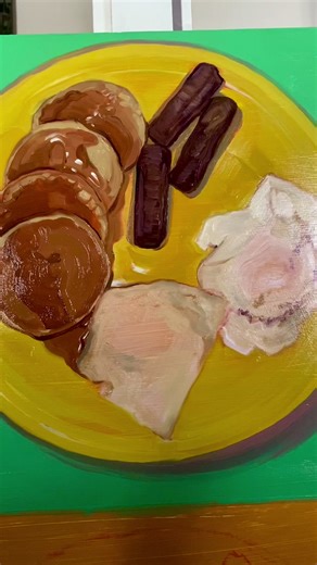 Yes, breakfast again. I have a big wall to fill #oilpainting #artist #paintingprocess #colortheory #foodart