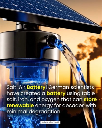 Scientists have unveiled a groundbreaking battery that could last for decades—and it’s made from surprisingly simple materials. German researchers have developed a revolutionary salt-air battery that uses table salt, iron, and oxygen to store energy. Unlike traditional lithium-ion batteries, which degrade over time and rely on rare materials, this new technology can safely store renewable energy for decades with minimal loss. Current energy storage systems are expensive, limited, and environment