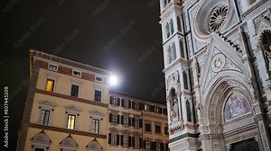 Night view of the famous Florence Cathedral, also known as Cattedrale di Santa Maria del Fiore or Duomo di Firenze, and Giotto's Bell Tower (Campanile), Tuscany, Italy