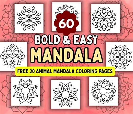 Bold & Easy Mandala Coloring Pages, 60 Adult Coloring Pages Includes Free Pages, Detailed Patterns, Stress Relief, Fun Christmas Activity - Etsy
