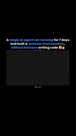 Sg Techie | Innovator | Creator on Instagram: "Cursor Al Built a Browser in 7 Days (No Human Coding) 🤯💻 Cursor’s AI Agent Built an Entire Web Browser in 7 Days Non-Stop (No Human Coding) 🤯💻 Cursor just proved something wild: one autonomous AI agent can build real software for an entire week without stopping. In this experiment, a single AI agent ran non-stop for 7 days—planning, writing code, testing, fixing errors, and iterating—until it produced a browser prototype. This isn’t just “AI wri