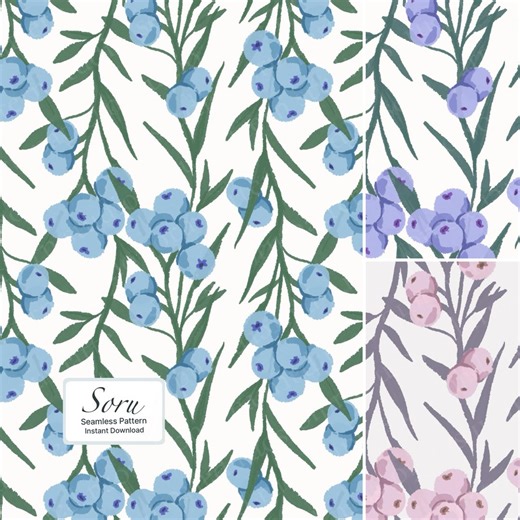 Blueberry Botanical Seamless Pattern for Commercial Use Fabric Wallpaper Packaging - Etsy