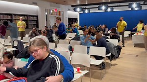 Pianist Wynona Wang during Conducting Time at today’s Music for Autism concert, hosted by Inclusive. Special guest, Mateo, is helping to lead the audience members in conducting since Wynona needs both hands for this piece! 🎹 | Music for Autism