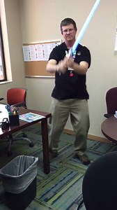 Librarian Scott is gearing up for Star Wars Trivia tonight. Check out his wicked lightsaber technique! | Rapid City Public Library | Facebook