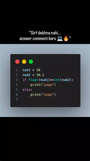 Coding WithMee on Instagram: "Python aati hai ya sirf lagti hai? 😏🐍 Is quiz ka answer do aur prove karo tum real Python coder ho 💪💻 Level easy ❌ Level logical ✅ Level Pythonic 🔥 > Comment your answer 👇 | Save & Share with coders 🚀 #PythonQuiz #PythonCoding #LearnPython #PythonDeveloper #CodingQuiz #CodeChallenge #ProgrammingReels #TechReels #PythonDaily #CodeDaily #DeveloperLife #FutureProgrammer #ITCareer #ReelsIndia #StudyReels #TechIndia #CodingLife #PythonTricks #explore # viral #tren