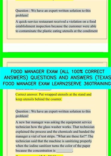 FOOD MANAGER EXAM ALL 100% CORRECT ANSWERS QUESTIONS AND ANSWERS TEXAS FOOD MANAGER EXAM LEARN2SERVE
