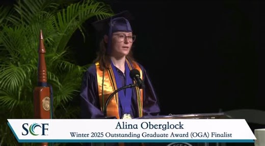 Alina Oberglock on Instagram: "Still can’t believe I had the honor of introducing SCF President Tommy Gregory at graduation yesterday. Standing on that stage felt like a full-circle moment, a reminder of how much I’ve grown and how far this journey has carried me. Grateful for every challenge, every late-night study session, and every person who believed in me along the way. Here’s to new beginnings and the path ahead. ✨🎓 #graduation #scf #scfalumni #scfproud #classof2025 #associateinarts #outs