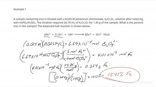 How to Solve a Redox Titration Problem | Chemistry | Study.com