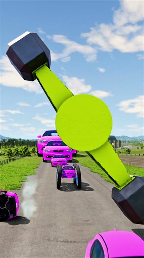 Small to Huge Purple Cars vs Giant Hammer - BeamNG.drive #crashdrive #beamngexperiments
