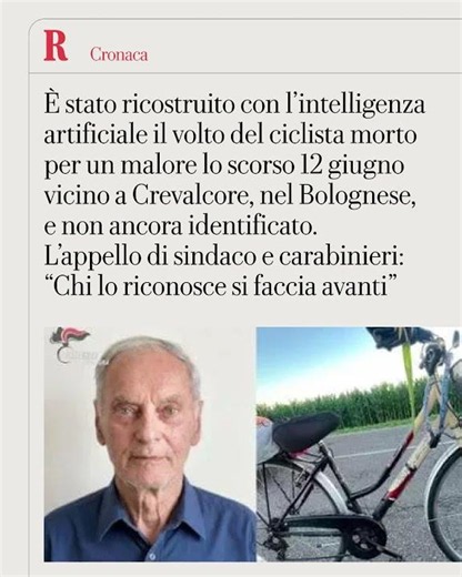 Bologna, RICOSTRUITO grazie all'IA il volto del ciclista morto e non ancora identificato