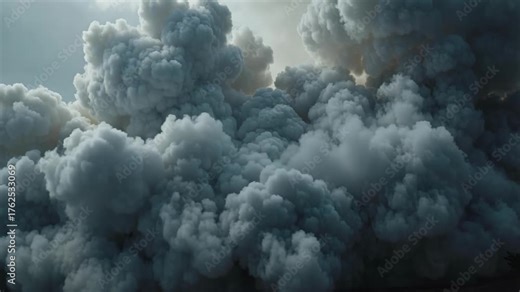 Thick Cloud of Smoke Blown Away by Strong Gust of Wind