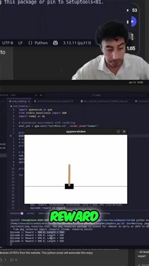 AI Solves Cartpole! Max Reward Achieved with Colab GPU Training! #shorts