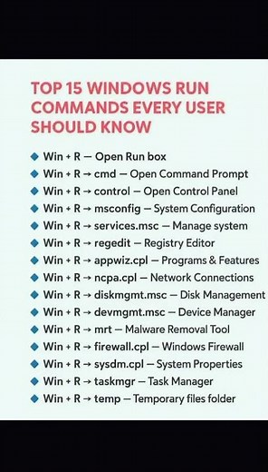 Top 15 Windows Run Commands You Must Know! 💻⚡ #shorts #windowstips