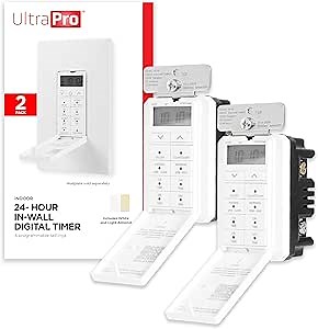 UltraPro 24-Hour Digital In-Wall Timer, Easy-to-Program, Presets, Countdown, ON/OFF Override Button, Light Control for Indoor, Porch, Seasonal Lighting, Switch, 2 Pack, 47941