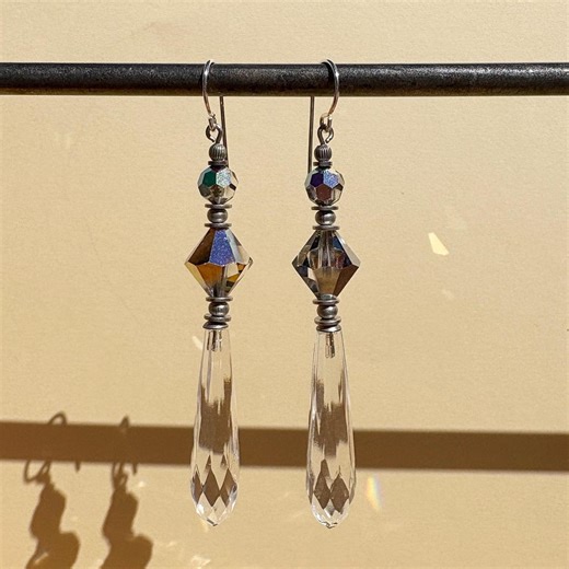 Crystal Chandelier Earrings; German Glass, Iridescent Austrian Crystal, Silver - Etsy
