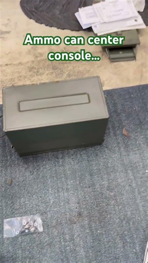Speedway fabricated console and an ammo can. Hot rod luxury. #chevrolet #hotrod #diy #console #ammo