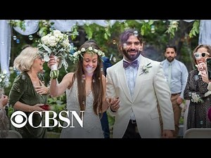 Bride wears special wedding dress for husband, who is blind