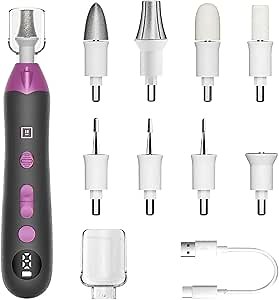 Mfish Electric Callus Remover for Feet, Rechargeable Foot File with Digital Display, 9 Speeds & 8 Grinding Heads, Professional Pedicure Tool for Thick Calluses, Cracked Heels & Hard Skin Black