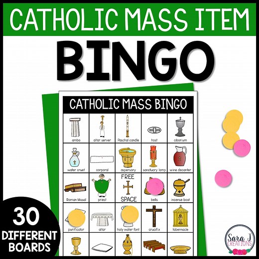 Catholic Mass Objects Bingo Cards, Parts of the Catholic Mass Games for Kids, Printable Catholic Mass Bingo Card for Children - Etsy