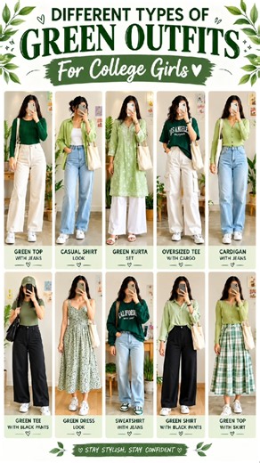 10 Green Outfit Ideas for College Girls 💚✨ | Stylish & Trendy Looks #Shorts#GreenOutfits #Outfits