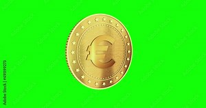 Euro EUR currency in EU isolated gold coin on green screen loopable background. Rotating golden metal looping abstract concept. 3D loop seamless animation. Stock Video
