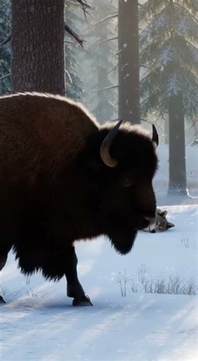 Wolf Jumps at Bison, Only to Be Knocked Down Instantly! Shocking Footage You Can't Miss!