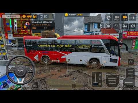 Driving a Kia Granbird Bus Through Heavy Rain, Floods & Muddy Roads | Coach Bus Simulator Vietnam #9