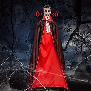 Halloween Vampire Ghost Hanging Decorations: Hanging Ghost LED Glow Eyes & Creepy Sound, Scary Latex Ghostface Screaming Ghost of Death Decor for Garden Porch Yard Horror Party Supplies Prop