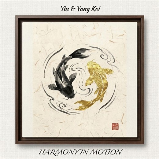 Yin Yang Koi Fish Art, Zen Gold Leaf Print, Feng Shui Wealth Decor, Good Luck Office Gift, Digital Download - Etsy