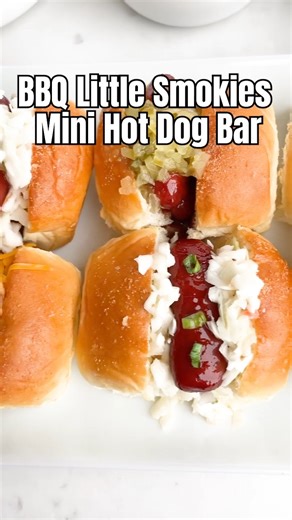 🌭Mini Hot Dog Appetizers is a fun and easy way to serve BBQ little smokies. Create a build-your-own hot dog bar with your favorite hot dog toppings and toasted Hawaiian rolls. Perfect appetizer for the big game, holidays, and family gatherings. Get the recipe here: https://midwesternhomelife.com/mini-hot-dog-appetizers/ | Midwestern HomeLife