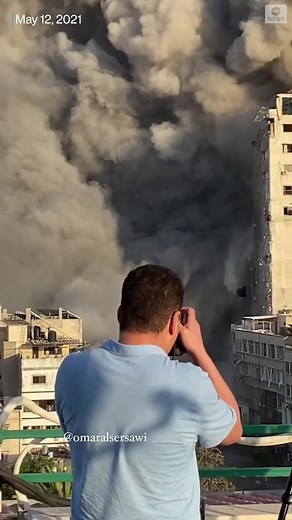 Video shows moment an Israeli airstrike hit and leveled the 14-story Al-Shorouk Tower in Gaza amid an escalating conflict between Israel & Hamas #news