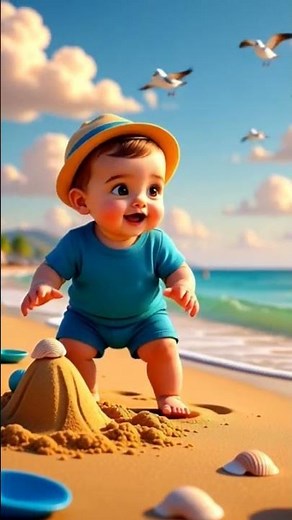Baby Boy Playing at the Beach | Cute Animated Toddler Video | Kids Learning & Fun