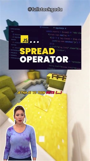 Fullstack Gada on Instagram: "Operator (...) | Arrays, Objects & Functions Made Easy! 🚀 Learn how to use the Spread Operator (...) in JavaScript to merge arrays, copy objects, and pass function arguments with ease. Save this post, Share with friends & Follow @fullstackgada for more tech insights! 🚀 #javascript #spreadoperator #programmer #devtips #webdevelopment #codingtips #jsforbeginners #codewithfun #learncoding #fullstack #programinghumor #frontenddevelopment #100daysofcode #jethalal #jeth